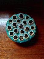 pique-fleurs céramique turquoise mid-century