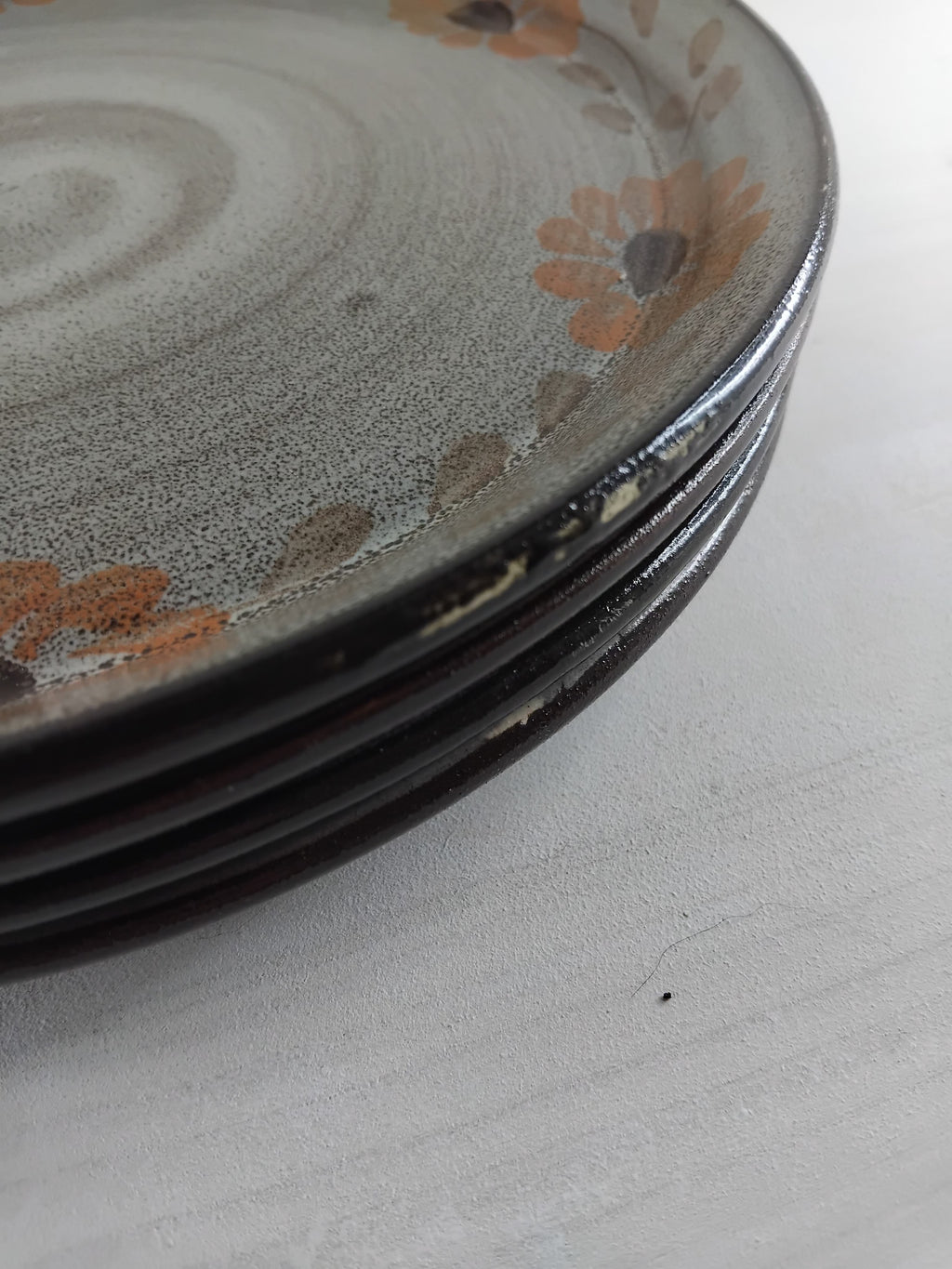 Assiettes plates décor fleurs orangées