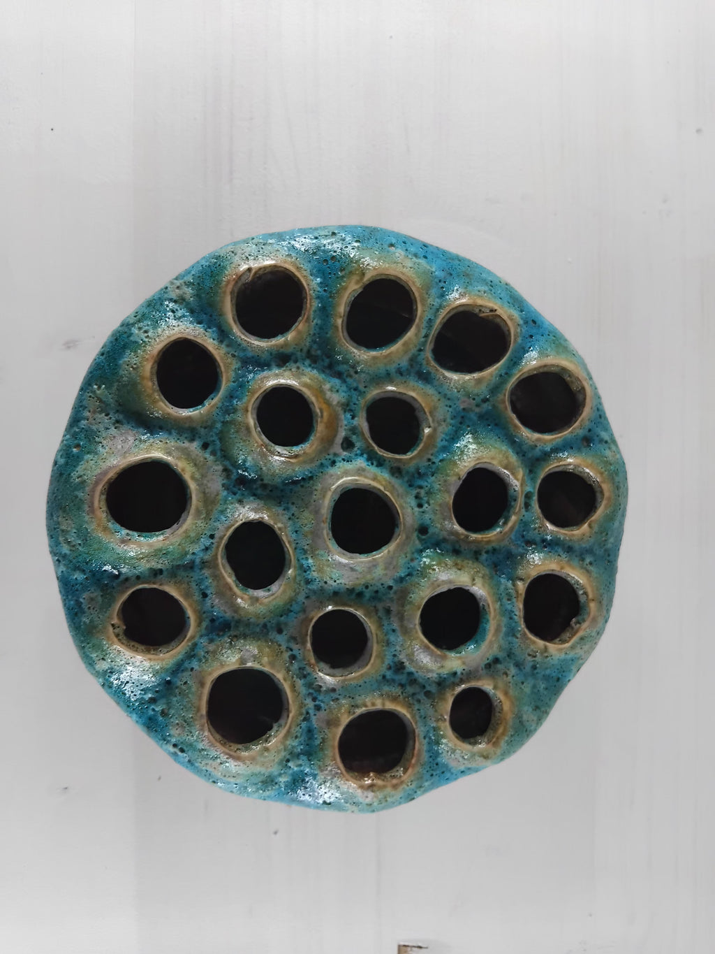 pique-fleurs céramique turquoise mid-century
