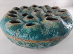pique-fleurs céramique turquoise mid-century