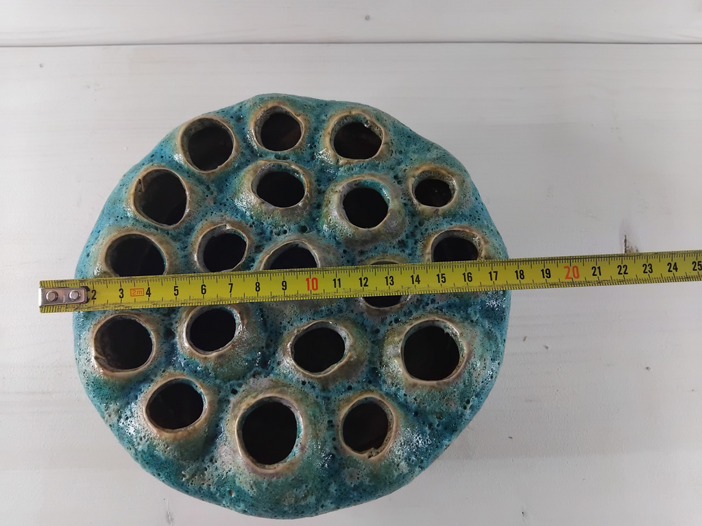 pique-fleurs céramique turquoise mid-century