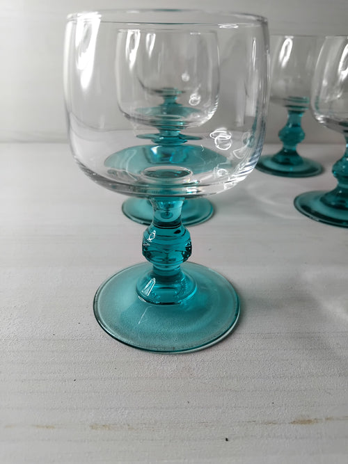 6 verres à pied vert d'eau — Luminarc vintage