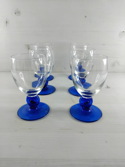 6 verres à pied bleu profond — Luminarc vintage