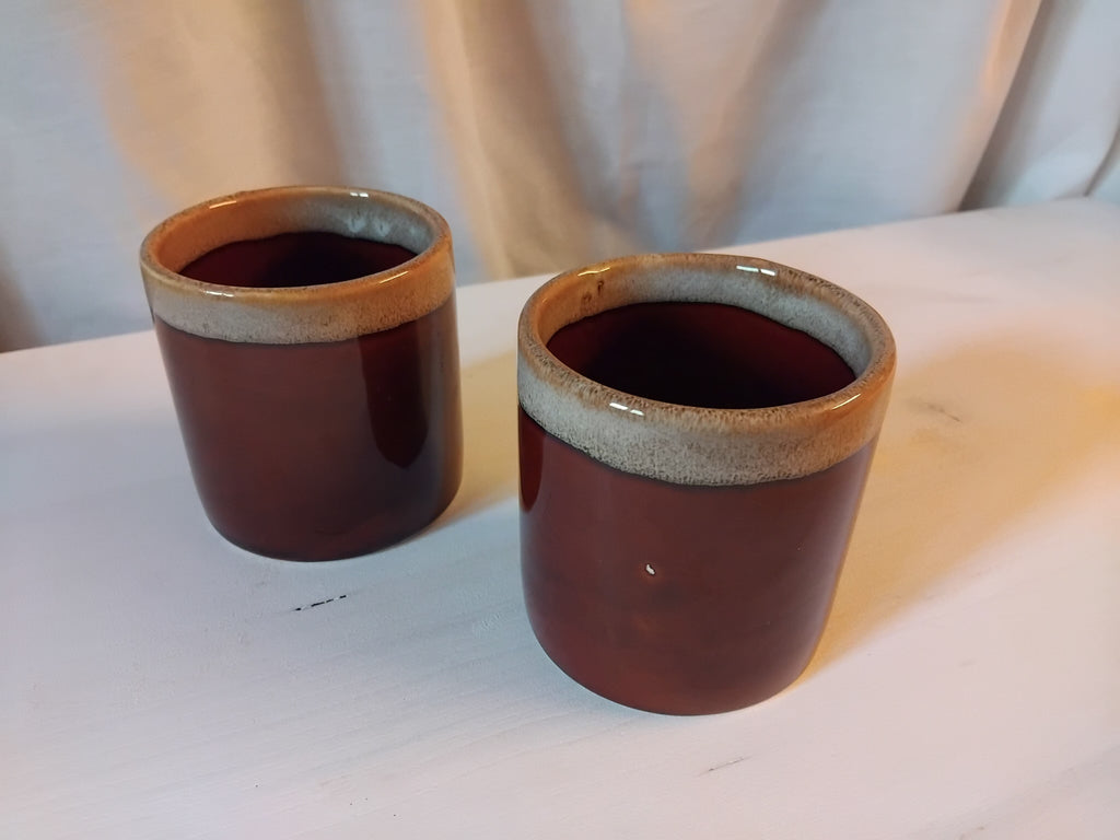 Duo de pots en céramique brun et beige — Esprit années 60